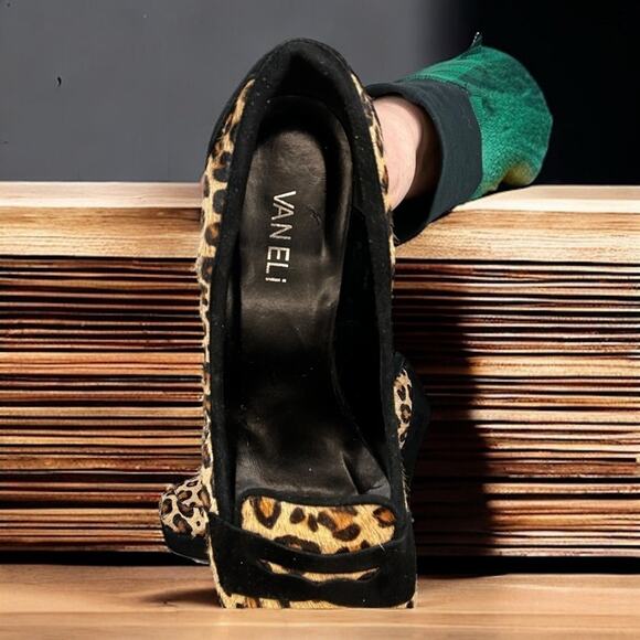 Vaneli Womens 7.5 Calf Fur Leopard Print Oxford Heels Shoes new pumps dress work - Picture 6 of 8